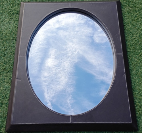 Leather framed mirror oval - mirror,