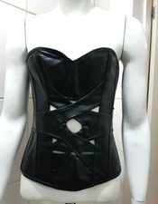 NEW Black Faux Leather Corset with  Lace Up Back & Side Zip Fastening