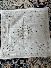 Indian Boho embroidered mirrorwork off white cushion 42x42cm
