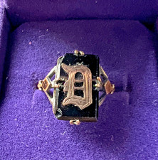 Antique Rolled Gold & Onyx Mourning Ring – Initial “D”, Size J –Damage to Stone