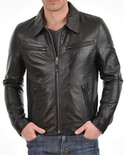Mens Christmas Leather Jacket Motorcycle Biker Jacket Lambskin Punk Jacket MJ74