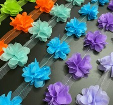 2Yards 3D Chiffon Cluster Flowers Lace Dress Decoration Lace Fabric Applique