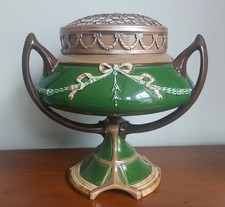ART NOUVEAU ANTIQUE EICHWALD  MAJOLICA PEDESTAL TRYG ROSE BOWL CENTREPIECE