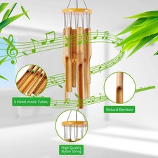 Bamboo Wind Chimes Memorial Wood Wind Chime - Large Indoor Outdoor Wooden 32inch