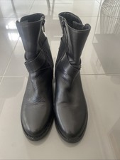 Women’s Dune London Black Leather Ankle Boots, Buckle Details And Zip On Side