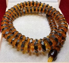 Antique Art Deco Faceted Carved Real Bakelite Disc Beaded Necklace