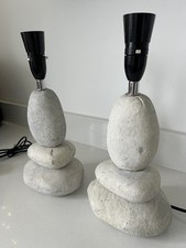 2 x Pebble Stack Table Lamps Bases Pair Seaside Nautical Cottage Theme H34cms