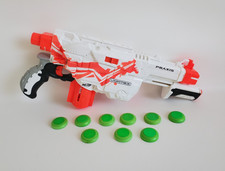 NERF Vortex Praxis White Red + 9 Discs Green Included – Very Condition – 46 CM