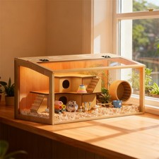 Hamster Cage Chewproof Wooden Guinea Pig Cages Mice and Rat Habitat Openable Top