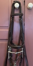 Sabre Full Size Brown English Leather Double Bridle Dublin S/S Bits And Reins 