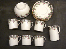BEAUTFUL 1920S FINE COFFEE SET BY AYNSLEY BONE CHINA ROSES SERVES 6 ESPRESSO