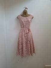 Phase Eight Dress UK 12 Worn Once Pink Lace Floral Midi Flare Occasion Wedding
