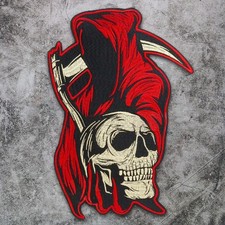 Large Death Scythe Skull Iron On Patch Gothic DIY Biker Jacket Vest Applique