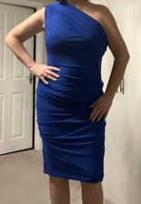 Gorgeous Couture Colbot Blue Dress  size 12-14, knee length 