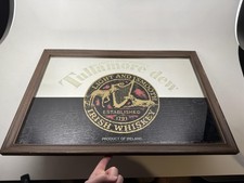 Vintage Tullamore Dew Irish Whiskey Bar Mirror Advertising Sign Framed Ireland