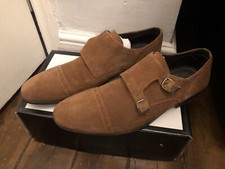 Tan Brown Suede Double Monk Buckle Shoes Men's UK 10.5 EU 45