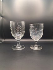 2 Antique Etched Ale Glasses 19th Century Pub Decor Collectable Man Cave Bar