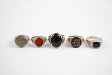 Sterling Silver Gent's Rings Signet Diamond Gemstone x 5 (31g)