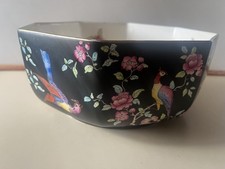 Art Deco Crown Ducal Oriental Pheasants Octagonal Black Bowl