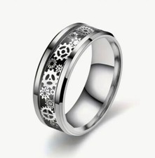 Men's Ring Titanium Cog Wedding Fashion Band 8mm silver
