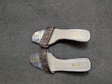 Vento metallic effect silver blue kitten heel sandals UK size 6.5