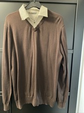 Men’s BHS Brown V- Neck Mock Shirt Jumper