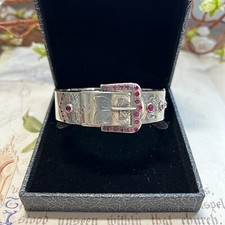 Vintage Silver & Ruby Buckle Bangle, Sterling Silver 1970s Ladies Bracelet