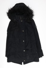 Hollister Women's Black Parka Jacket Size M - Stylish Fur Trim