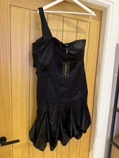 New Karen Millen Black Silk One-Shoulder Mini Dress – Size 14 (BNWT, RRP £165)