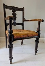 Oak Armchair Green Man Carved Leather Seat Studded Edge FREE POSTAGE 