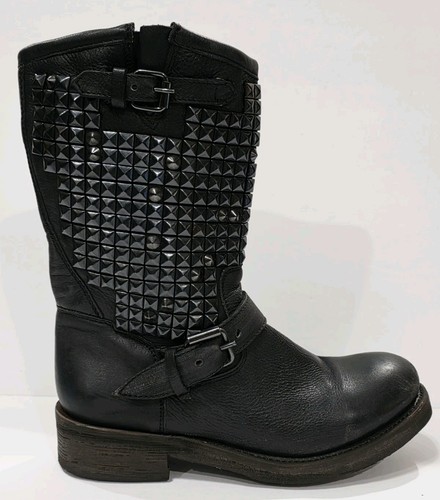 Ash studded black leather boot - studded,