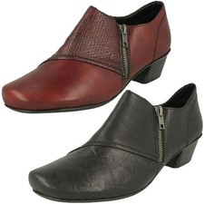 Ladies Rieker Red Leather Zip Up Antistress Low Heel Trouser Shoes : 53851