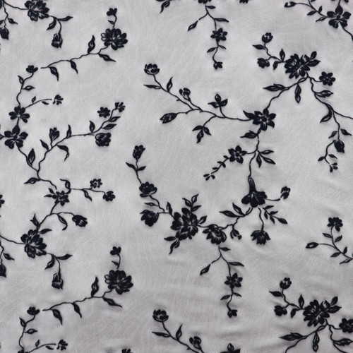 Floral flock power mesh fabric - flock,