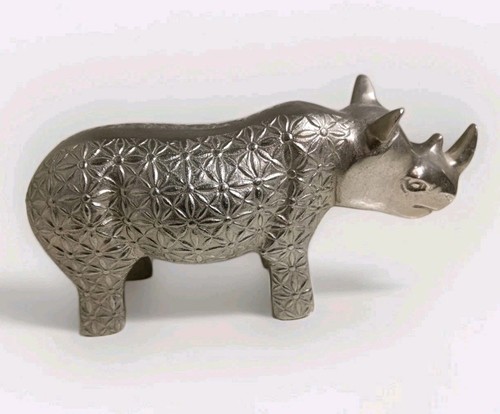 Silver coloured metal rhino - silver,