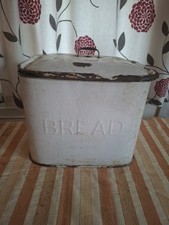 Vintage Enamel Bread Bin Blue And White