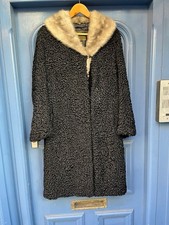 Persian Curly Lamb Black With Grey Mink Fur Collar Coat