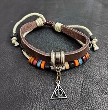Leather Harry Potter Deathly Hallows Charm Bracelet Friendship Party Gift