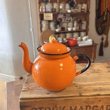Vintage Bright Orange Enamel Teapot - Great Colour & Condition!