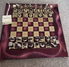 Manopoulos Greek Mythology Chess Set - Brass Nickel Pawns - Red chess Board