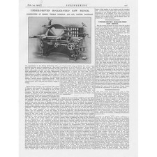 Roller Fed Saw Bench by Robinson of Rochdale Vintage Engineering Print 1925