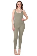 Ladies Ribbed Jumpsuit Double Straps All In One Cami Unitard Romper Playsuit
