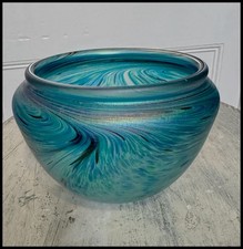 Midsummer Glassmakers Iridescent Blue Glass Bowl Dillon Clarke 20th Century 