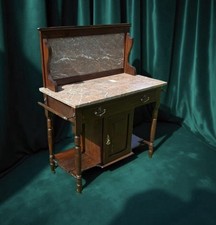Antique Mahogany Marble Top Washstand Side Table With Drawers
