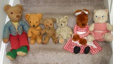 LOT x 6 VINTAGE ANTIQUE TEDDY BEARS FOX LADY CHAD VALLEY CAT DOLL NOT STIEFF