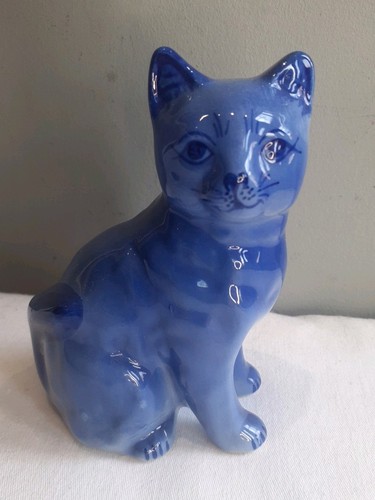 Vintage ceramic blue cat - ceramic,