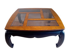 Delightful Mid-Century Burr Walnut & Mahogany Glass Topped Drinks /Coffee Table