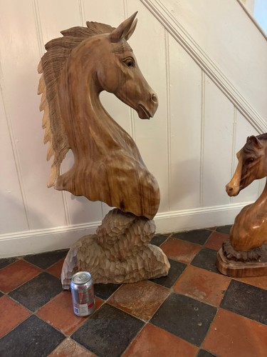 Large hand carved wooden horse - carved,