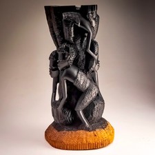 Makonde Tree of Life African Blackwood Carving Five Figures 8 Inch Tanzania