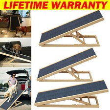 Pet Dog Ramp Adjustable Height Wooden Folding Car Stair Ladder Non-slip Carpet