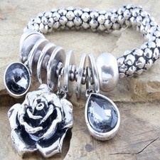 Silver Flower Charm Bracelet Style with rhinestones Special Offer
